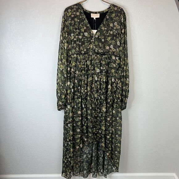 NWT Rococo Sand Flora Floral Handmade High Low Maxi Metallic Thread Dress Large - Picture 3 of 16
